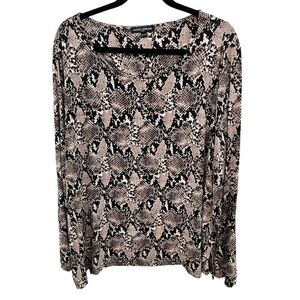Mario Serrani Long Sleeve Round Neck Snakeskin Stretch Knit Top Size XXL